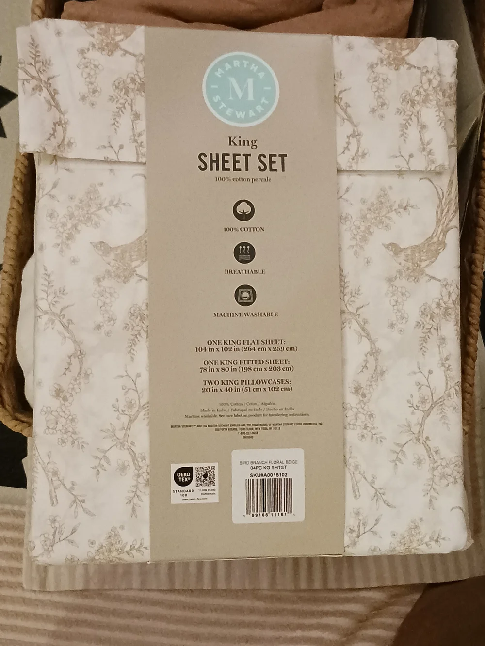 Martha Stewart King Sheet Set Birds Floral Nature 100% Cotton